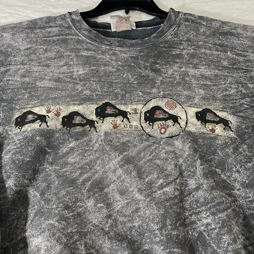 VTG Hanes Stone Aged Rockwear Sweatshirt Gray Acid Washed Buffalo XX LARGE 53" - Picture 2 of 11
